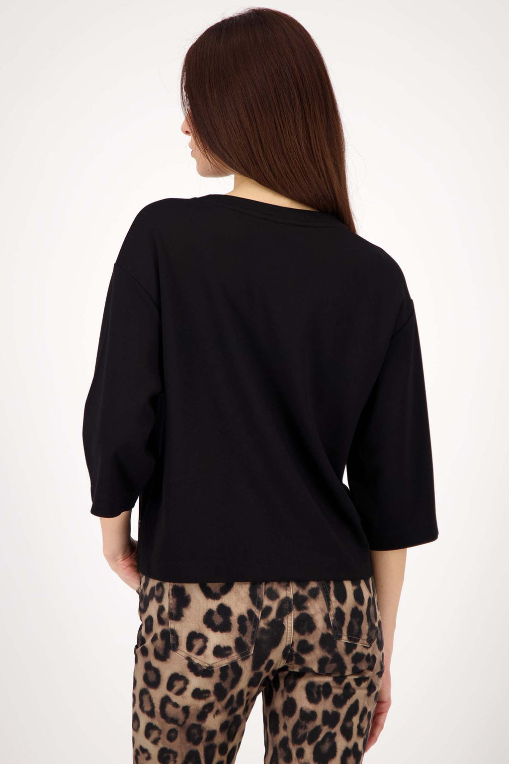 3/4 Sleeve Top w Crystal Detail in Black