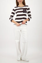 3/4 Tee w Sequin Pocket in Dark Chocolate Stripe