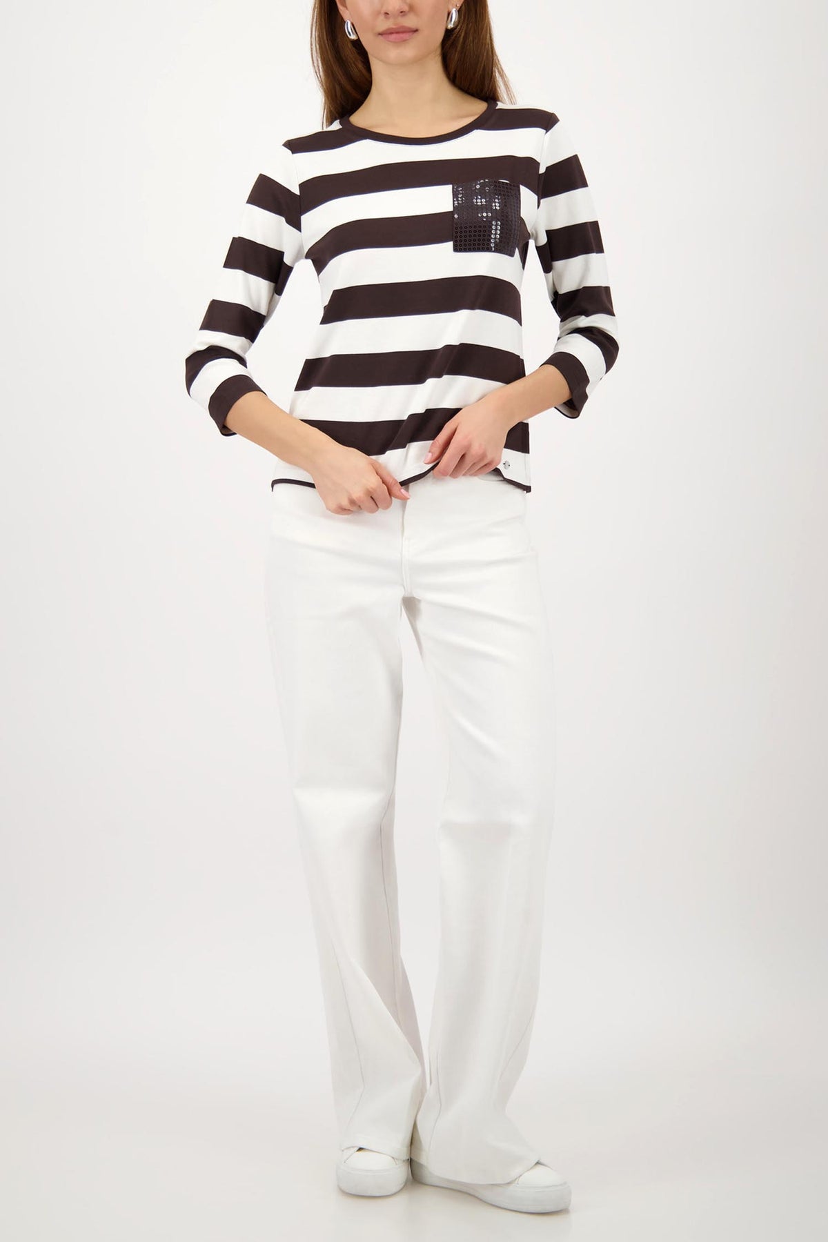 3/4 Tee w Sequin Pocket in Dark Chocolate Stripe