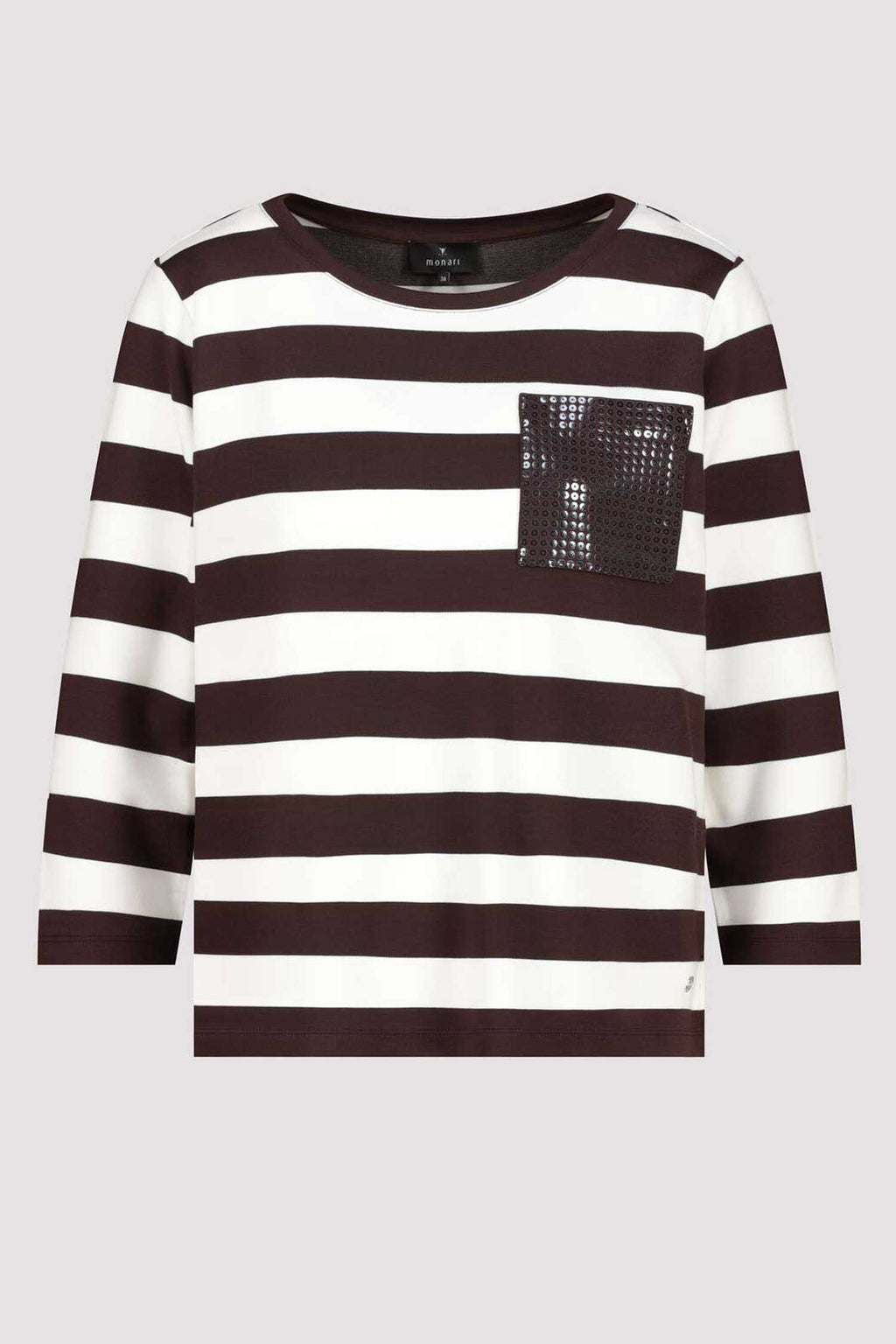 3/4 Tee w Sequin Pocket in Dark Chocolate Stripe