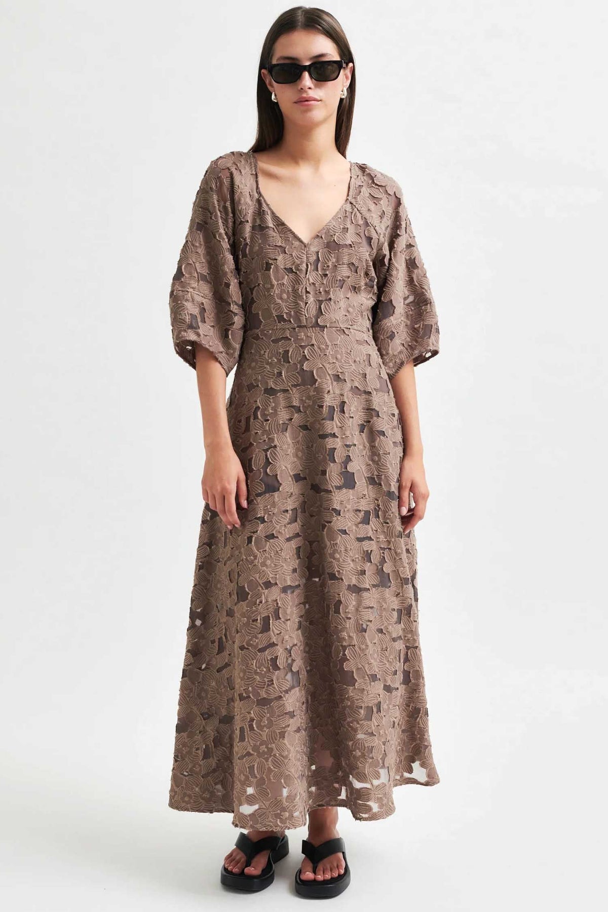 Agatha Fitted Maxi Dress in Fossil | FINAL SALE