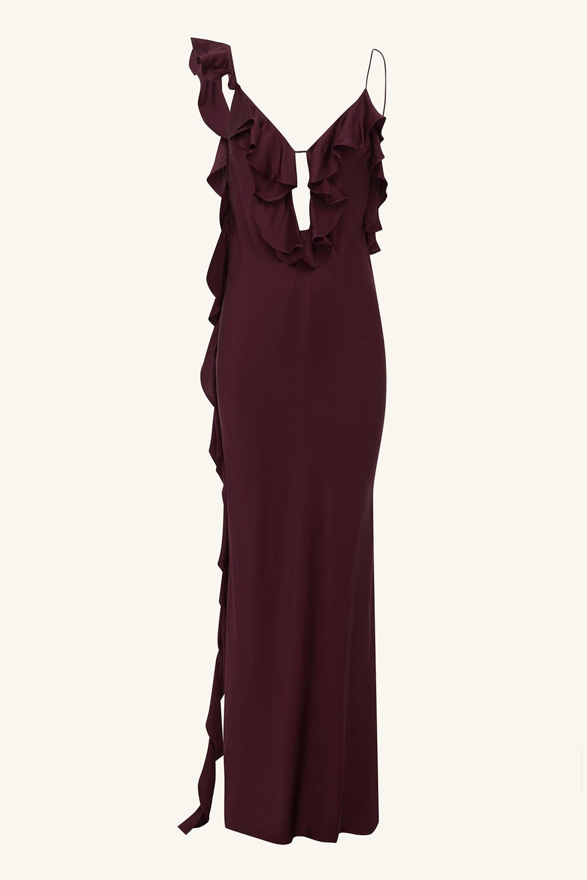 Agnes Ruffle Slip Maxi Dress in Wine Tasting