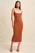 Alexa Halter Midi Dress in Rust Pink