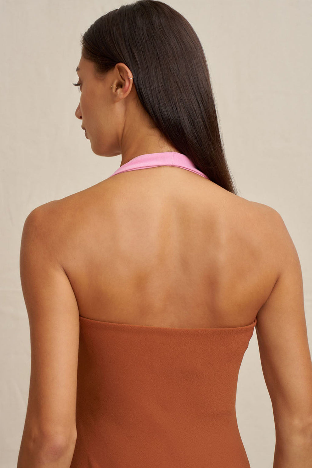 Alexa Halter Midi Dress in Rust Pink
