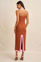 Alexa Halter Midi Dress in Rust Pink