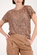 All-Over Sequin T-Shirt in Mocca