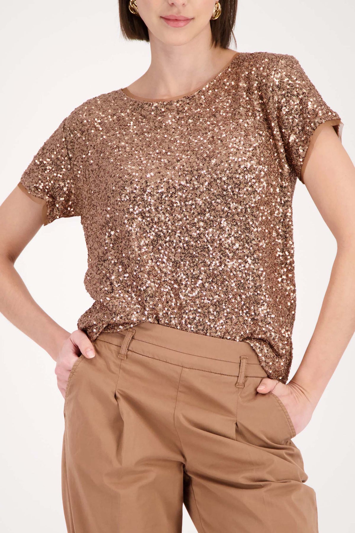 All-Over Sequin T-Shirt in Mocca