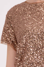 All-Over Sequin T-Shirt in Mocca