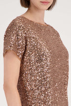 All-Over Sequin T-Shirt in Mocca