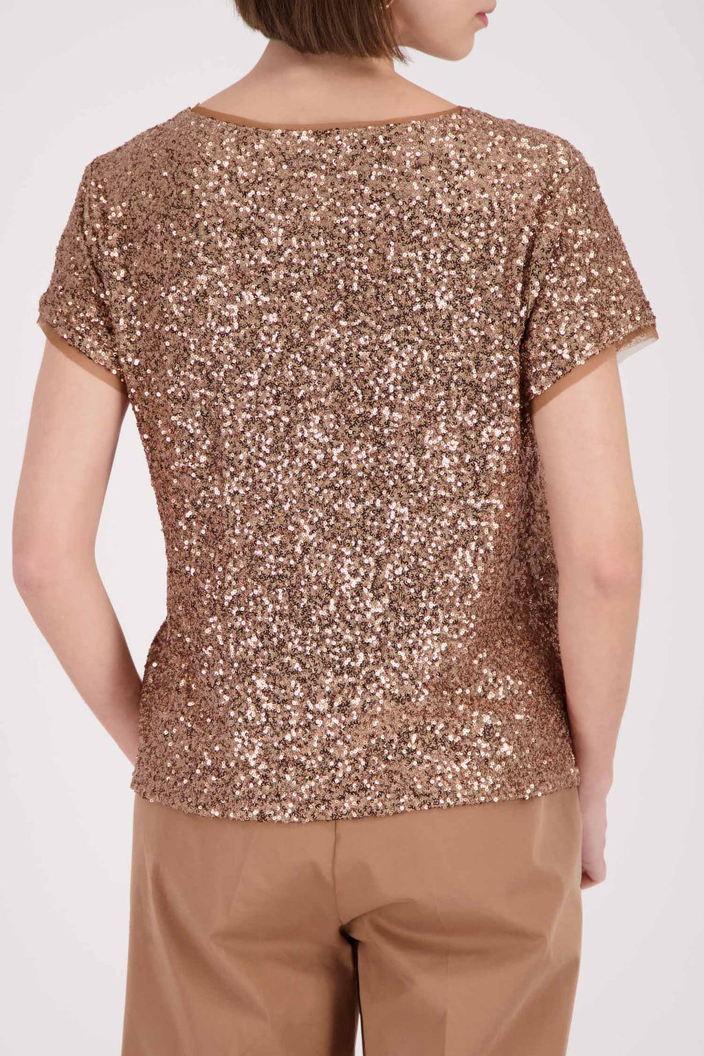 All-Over Sequin T-Shirt in Mocca