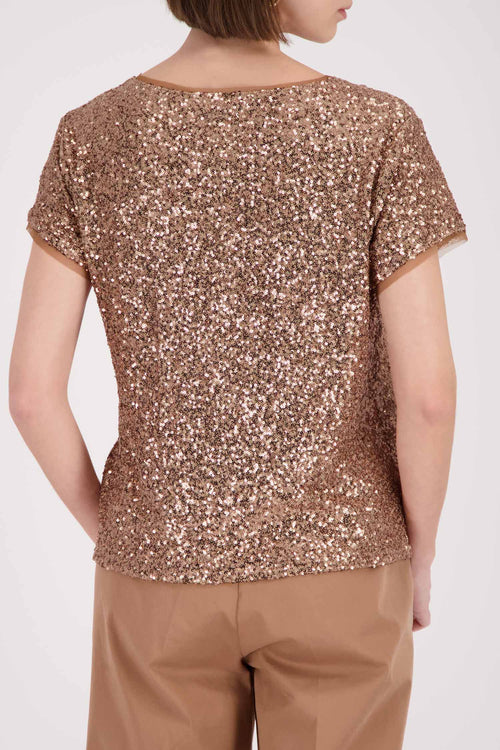 All-Over Sequin T-Shirt in Mocca