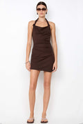 Annetta Halter Mini Dress in Dark Chocolate | FINAL SALE