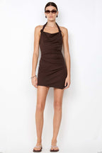 Annetta Halter Mini Dress in Dark Chocolate | FINAL SALE