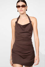 Annetta Halter Mini Dress in Dark Chocolate | FINAL SALE