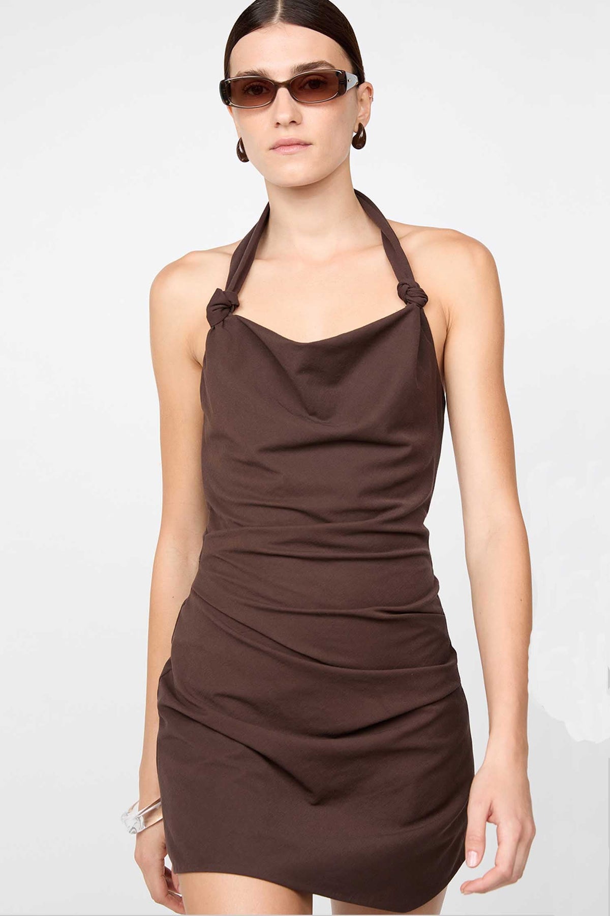 Annetta Halter Mini Dress in Dark Chocolate | FINAL SALE