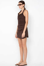 Annetta Halter Mini Dress in Dark Chocolate | FINAL SALE
