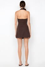 Annetta Halter Mini Dress in Dark Chocolate | FINAL SALE