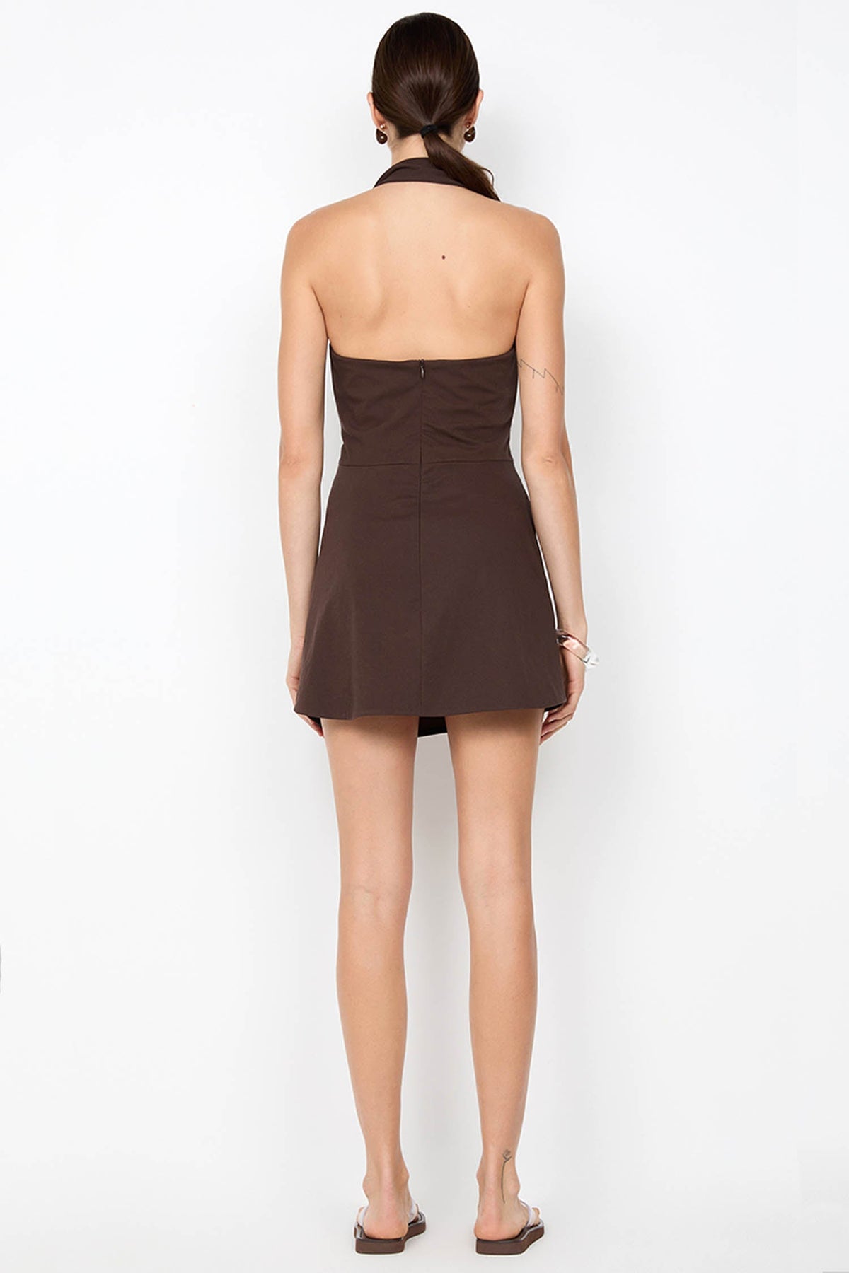 Annetta Halter Mini Dress in Dark Chocolate | FINAL SALE