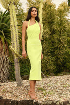 Aria Halter Midi Dress in Lime | FINAL SALE