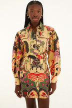 Artsy Surreal Land Beige LS Mini Dress