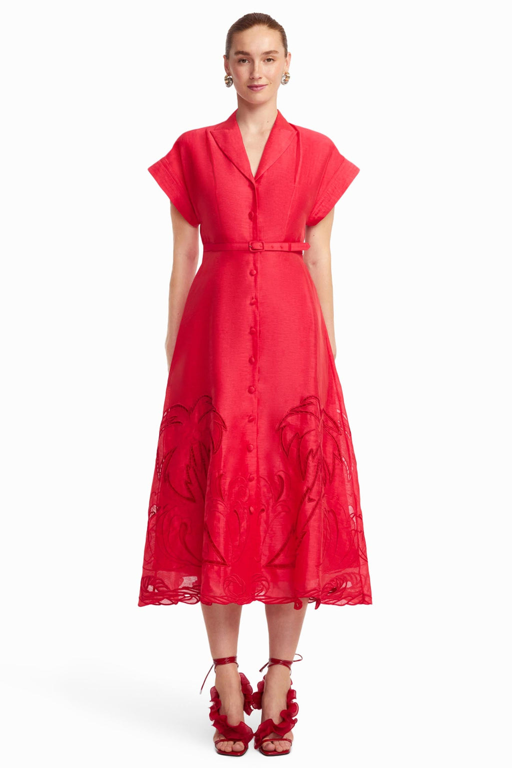 Aubrey Palm Shirt Midi Dress in Scarlet | FINAL SALE