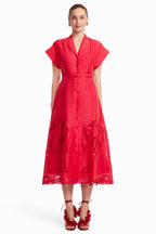 Aubrey Palm Shirt Midi Dress in Scarlet | FINAL SALE