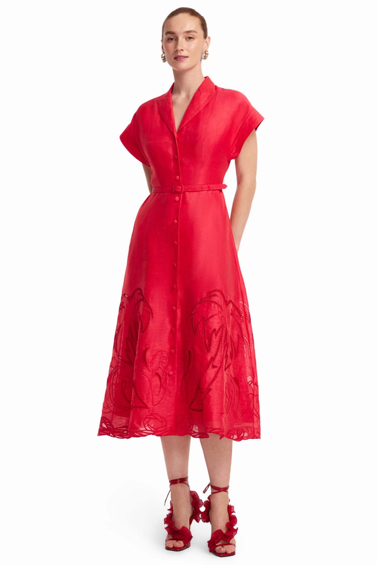 Aubrey Palm Shirt Midi Dress in Scarlet | FINAL SALE