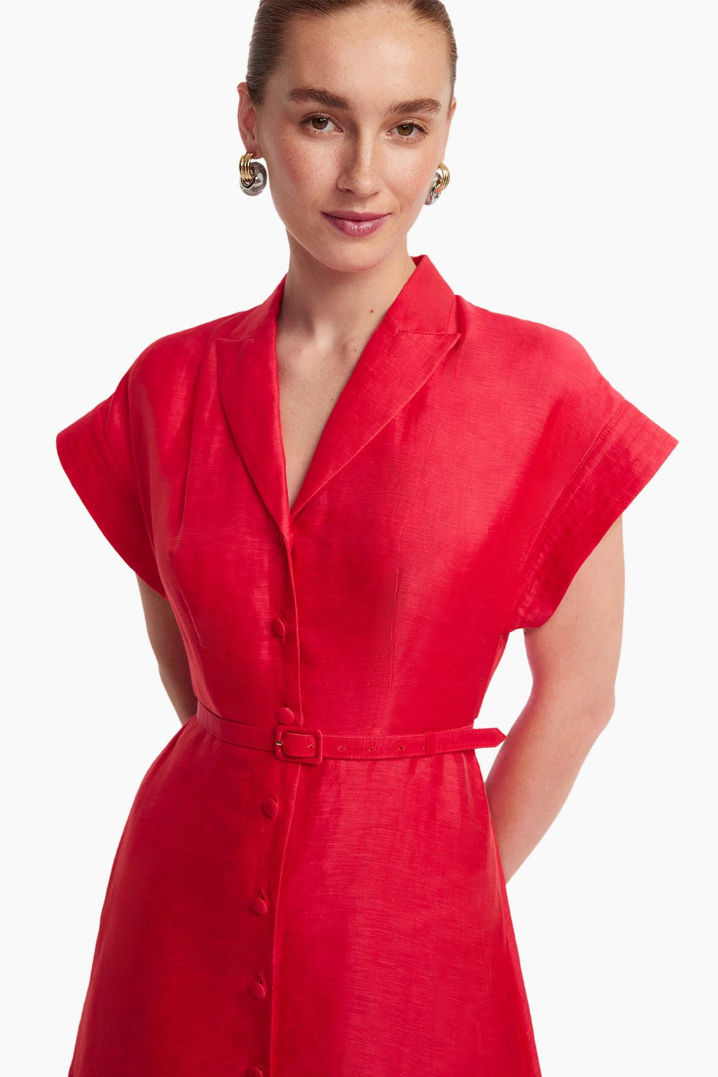 Aubrey Palm Shirt Midi Dress in Scarlet | FINAL SALE