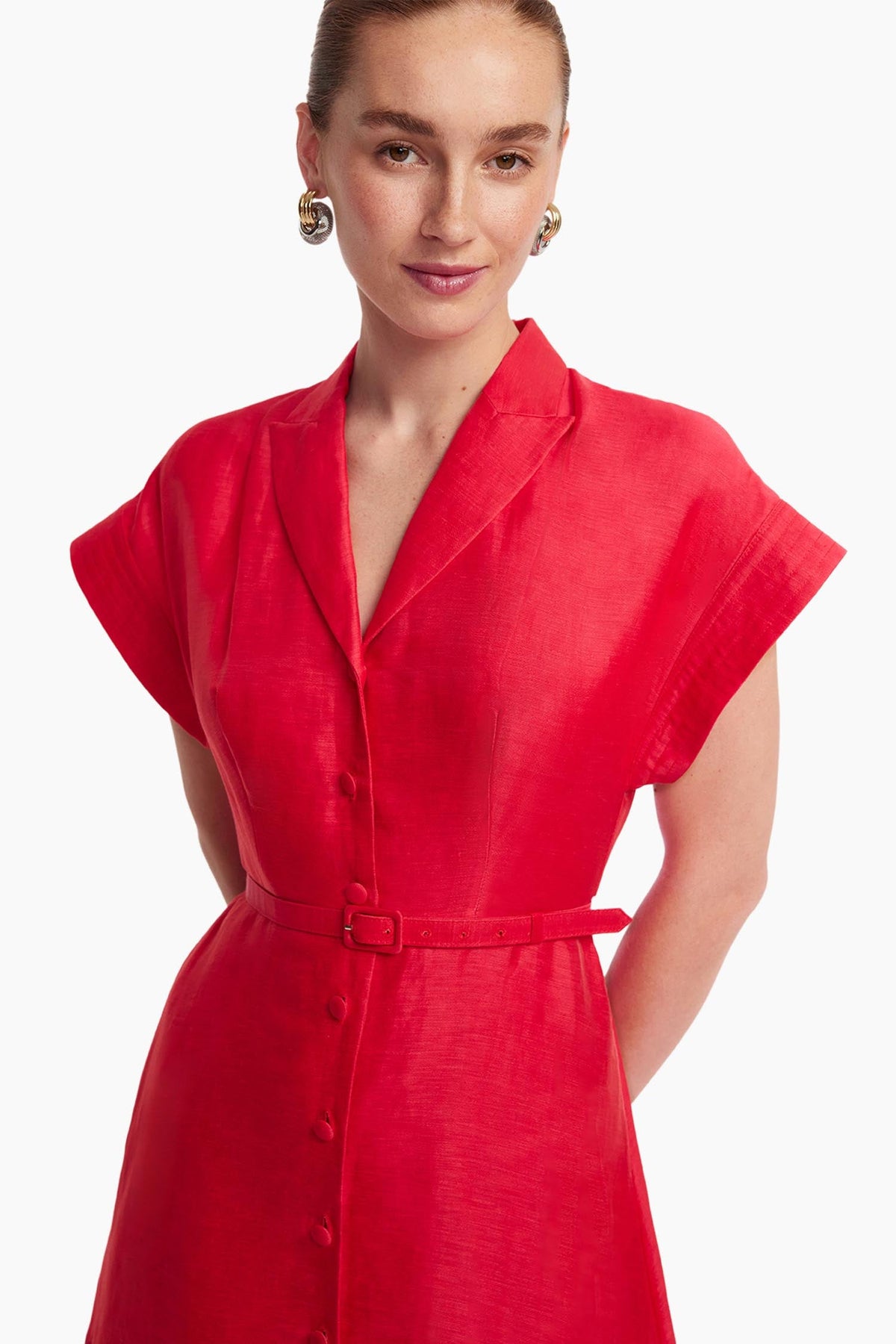 Aubrey Palm Shirt Midi Dress in Scarlet | FINAL SALE