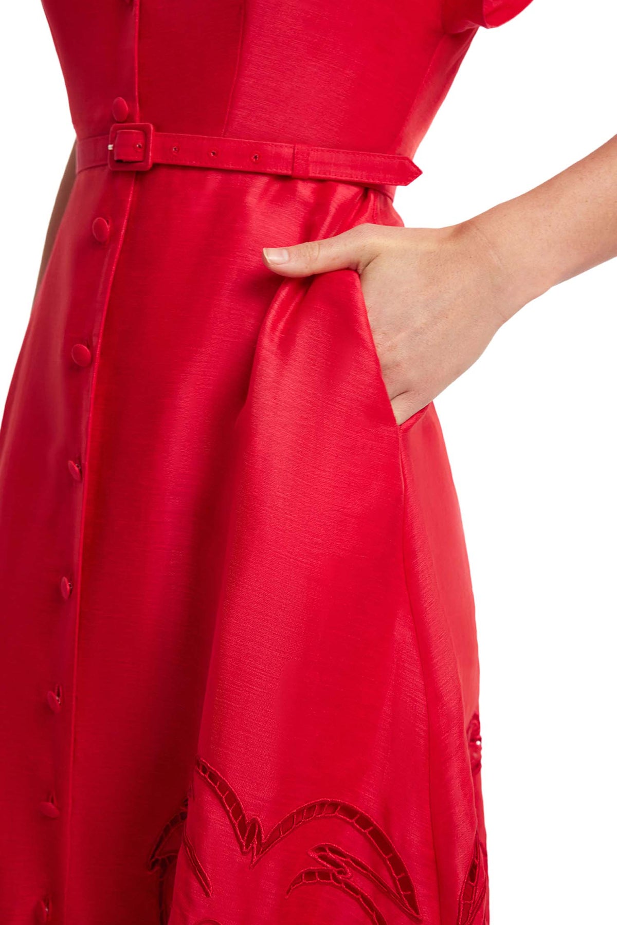 Aubrey Palm Shirt Midi Dress in Scarlet | FINAL SALE
