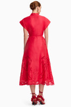 Aubrey Palm Shirt Midi Dress in Scarlet | FINAL SALE