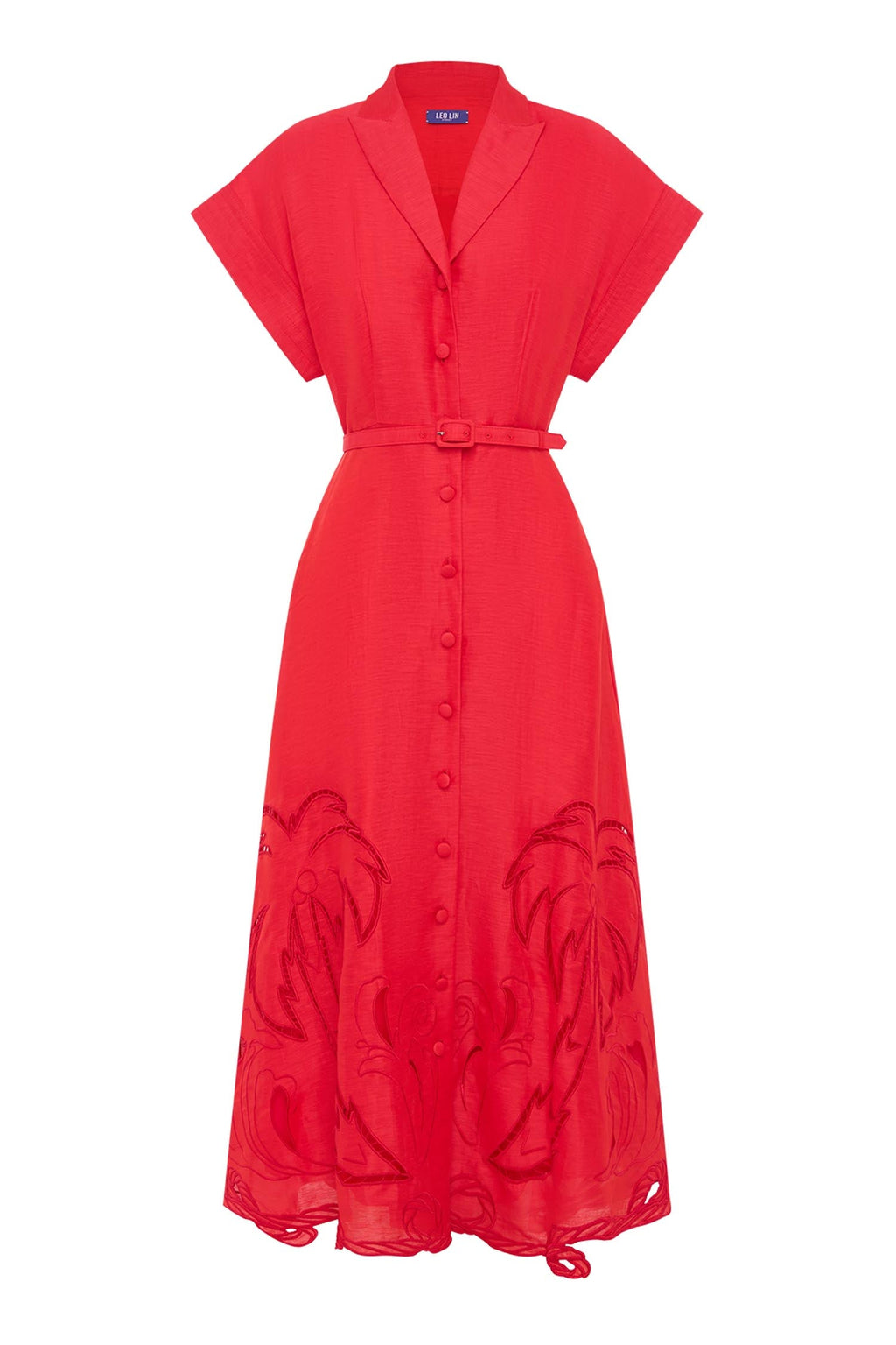 Aubrey Palm Shirt Midi Dress in Scarlet | FINAL SALE