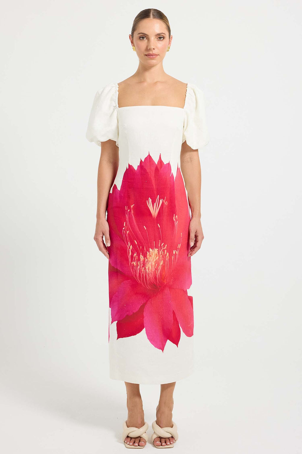 Aurelia Sleeve Midi Dress in Magenta Floral | FINAL SALE