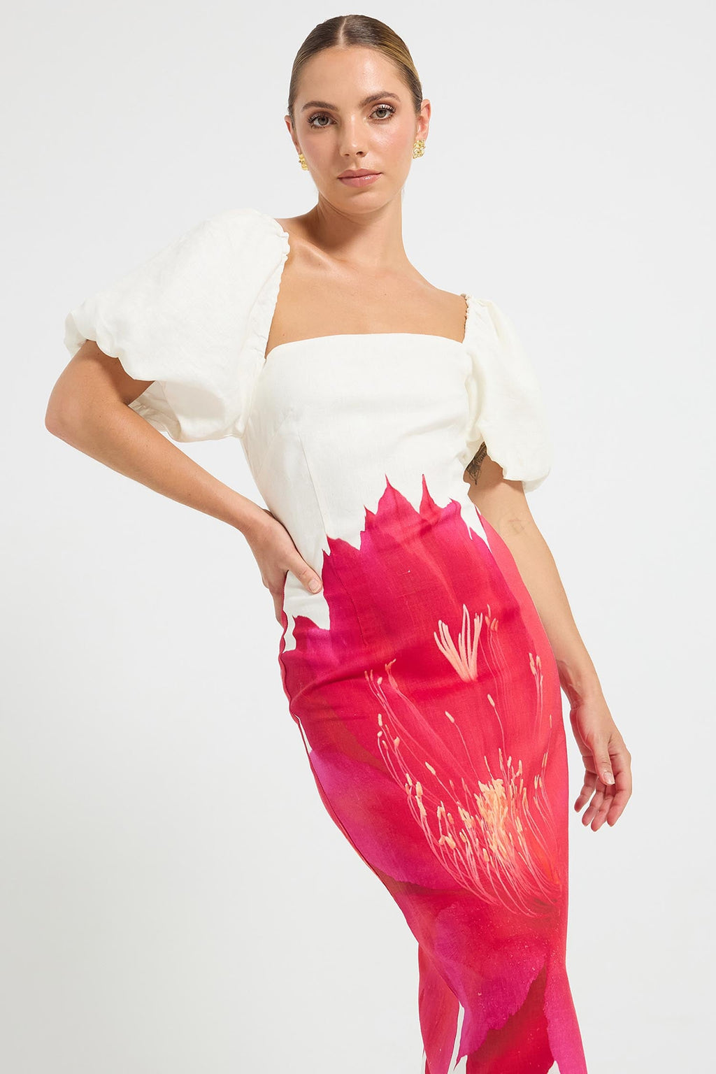 Aurelia Sleeve Midi Dress in Magenta Floral | FINAL SALE