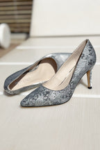 Barrios Leather Heels in Silver Print