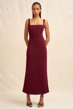 Basia Bodice Midi Dress in Burgundy | FINAL SALE