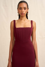 Basia Bodice Midi Dress in Burgundy | FINAL SALE
