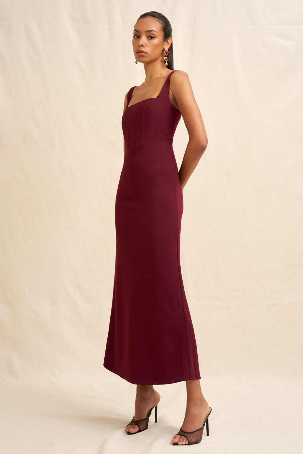 Basia Bodice Midi Dress in Burgundy | FINAL SALE