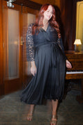 Bella Wrap Dress w Lace Bodice in Black | Satin