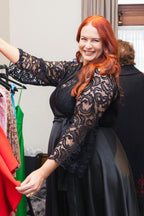 Bella Wrap Dress w Lace Bodice in Black | Satin
