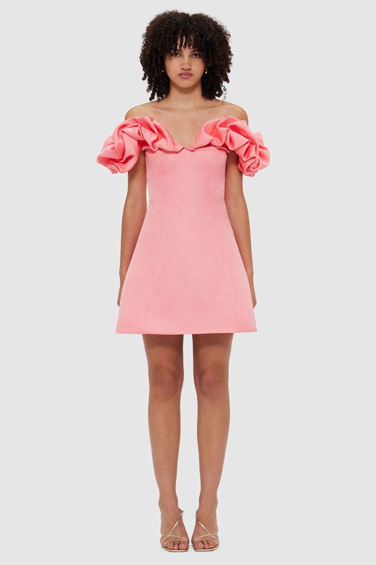 Bella Off Shoulder Frill Mini Dress - Strawberry Pink