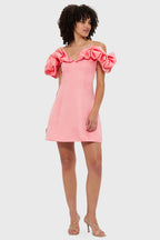 Bella Off Shoulder Frill Mini Dress - Strawberry Pink
