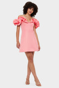 Bella Off Shoulder Frill Mini Dress - Strawberry Pink