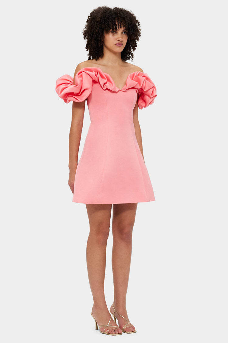 Bella Off Shoulder Frill Mini Dress - Strawberry Pink