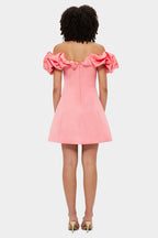 Bella Off Shoulder Frill Mini Dress - Strawberry Pink