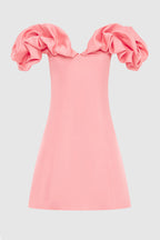 Bella Off Shoulder Frill Mini Dress - Strawberry Pink