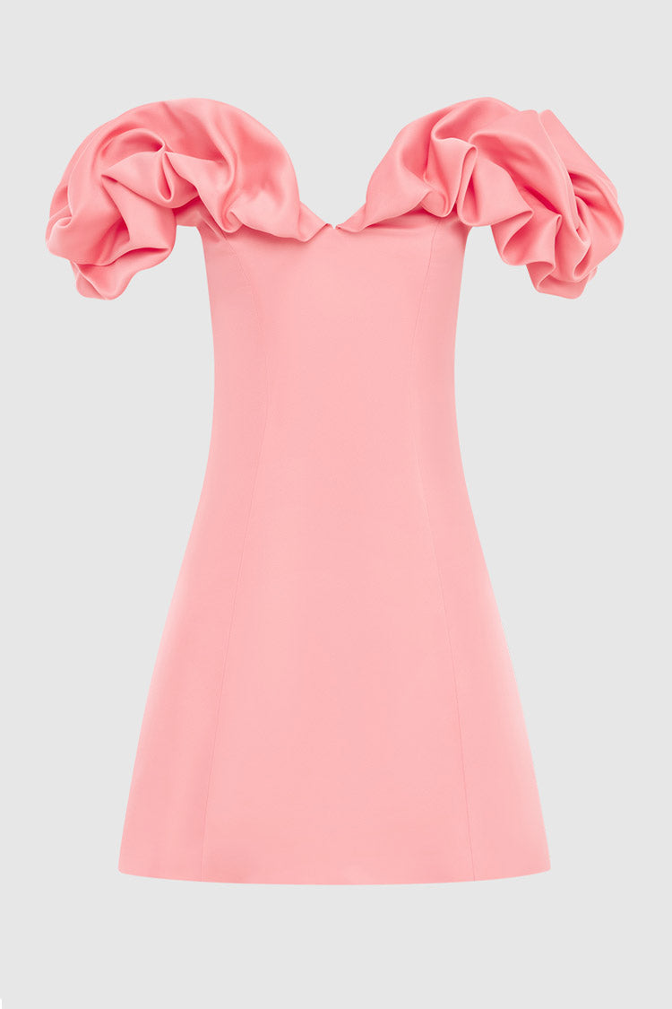 Bella Off Shoulder Frill Mini Dress - Strawberry Pink