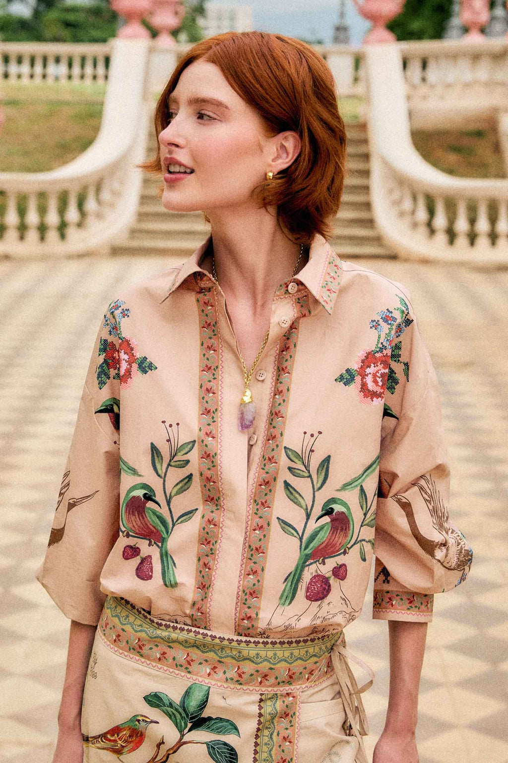Bird Poetry Soft Pink Shirt