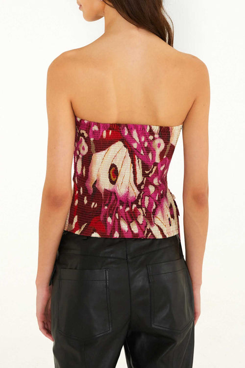 Borbofly Red Smocked Strapless Top