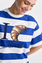 Boxy Striped Shirt Croissant in Royal Blue
